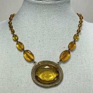 Vintage Czech Glass 12K Gold Filled Amber Topaz Beaded Necklace Choker Art Deco